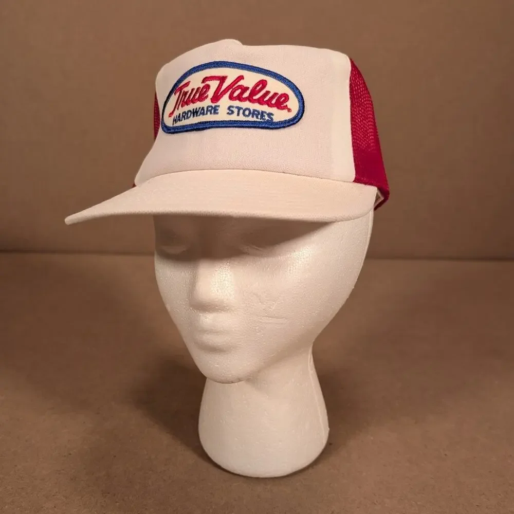 Vintage 80s True Value Hardware Stores Hat Red White Mesh Snapback Trucker Cap